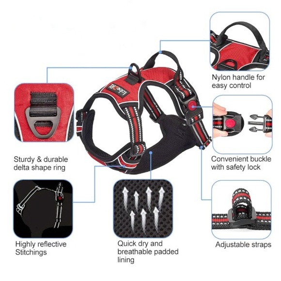tobeDRI Red/Black No Pull No Choke Adjustable Reflective Dog Harness - Picture 6 of 7